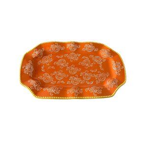 Tara Temptations Pumpkin Floral Lace Platter Serving Tray  Orange 16 In X 10 In